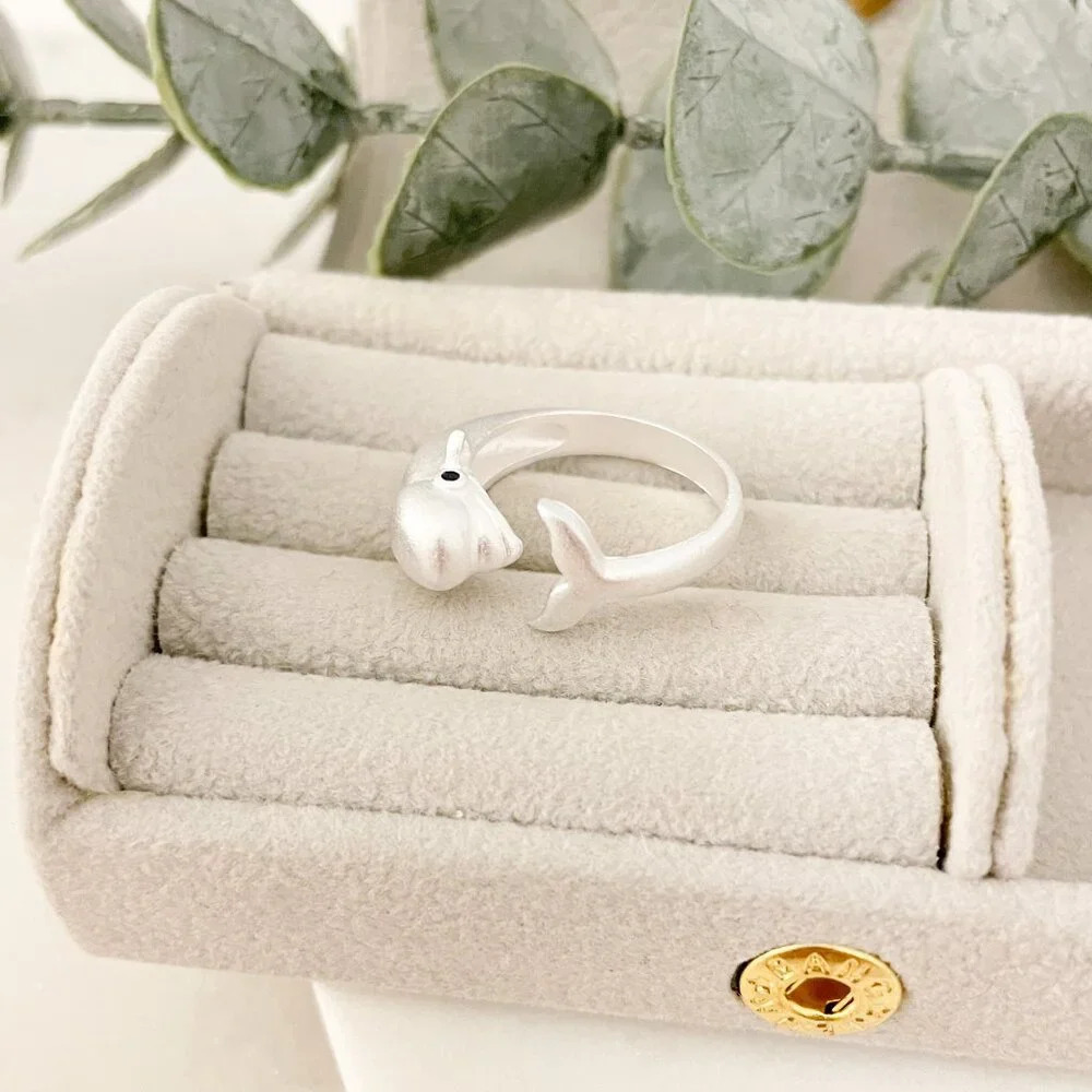 925 Sterling Silver Dolphin Ring Fish Ring Cool Animal Ring Adjustable Ring